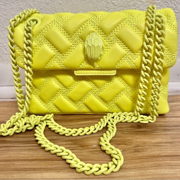 KURT GEIGER LONDON Kensington Drench Mini Leather Shoulder Bag Bright Lemon Neon - Picture 2 of 16
